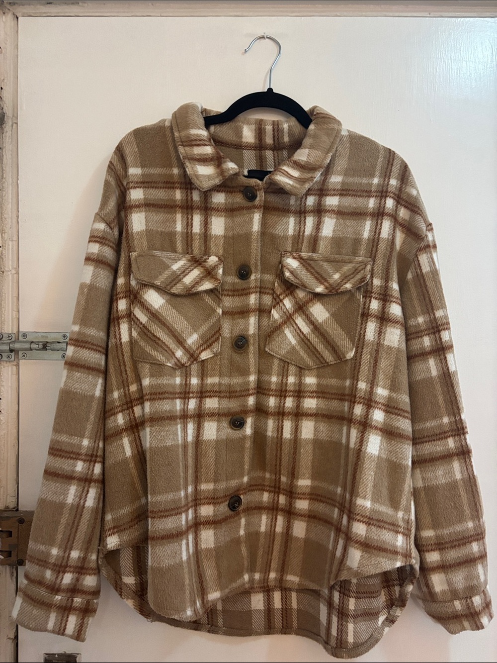 Love Tree Tan and Cream Plaid Lightweight Jacket